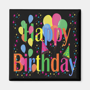 Confetti, Party Hats and Balloons Black Background Magnet