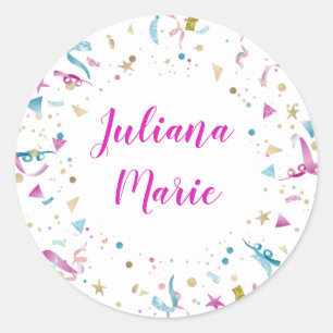 Confetti Party Pink and Blue Sparkle Classic Round Sticker