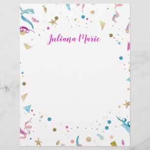 Confetti Party Pink and Blue Sparkle Custom Letterhead