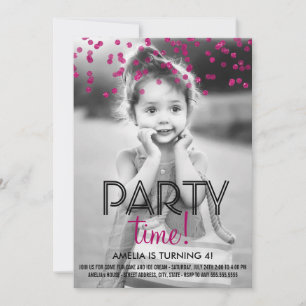Confetti Party Time Photo Birthday Party Invite