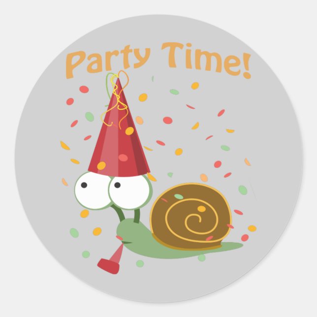 Confetti Party Time! Snail Classic Round Sticker (Front)
