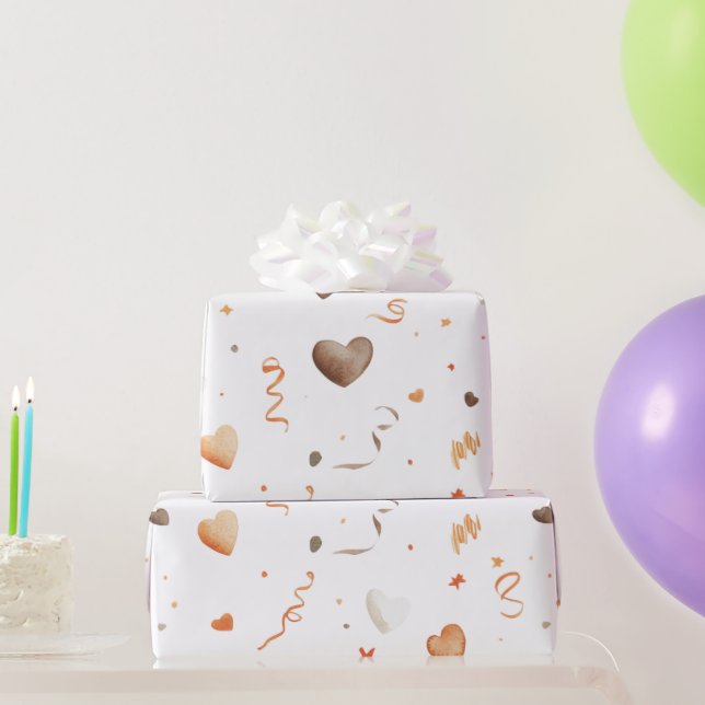 Confetti Peach Chocolate Hearts Birthday Wrapping Paper (Party Gifts)