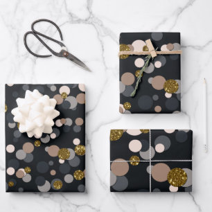 Confetti Peach, Maple, Grey and Gold Glitter Wrapping Paper Sheet