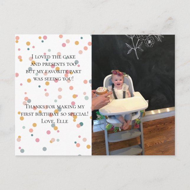 Confetti Photo Birthday Thank You Post Card (Front)