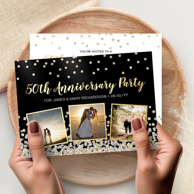 Confetti Photo Collage 50th Anniversary Party (Confetti Photo Collage 50th Anniversary Party Foil Invitation)
