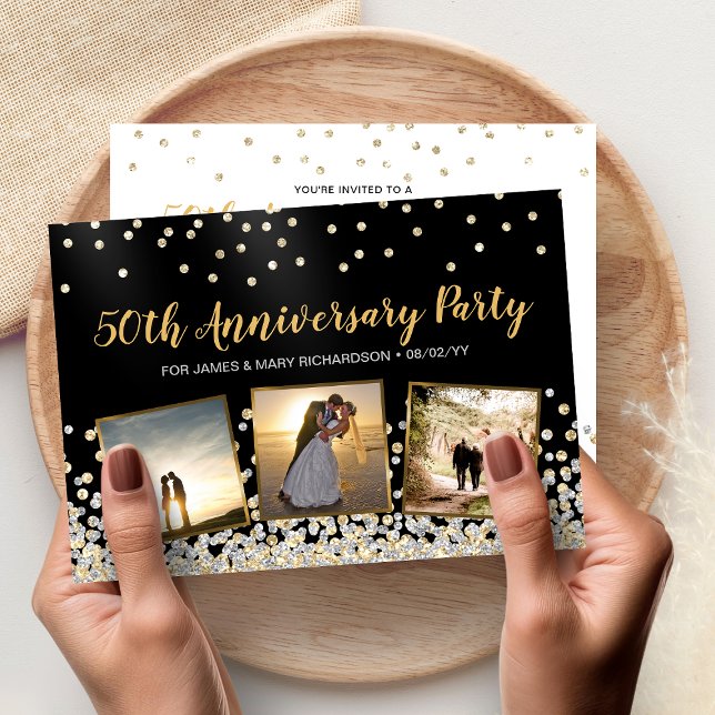 Confetti Photo Collage 50th Anniversary Party Invitation (Confetti Photo Collage 50th Anniversary Party Invitation)