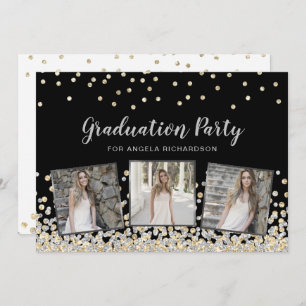 Confetti Photo Collage Silver Graduation Party Invitation
