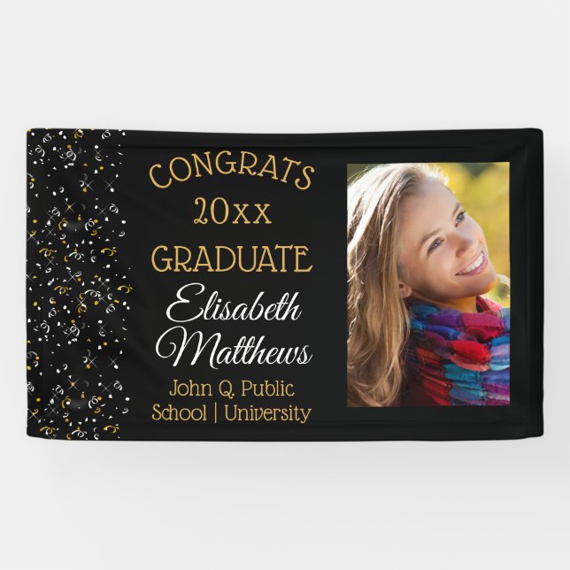 Confetti Photo Congrats Graduate Name | School Banner (Horizontal)