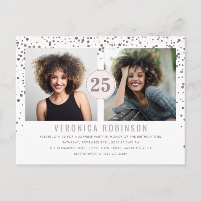 Confetti Photo Surprise Birthday Party Invitation (Front)
