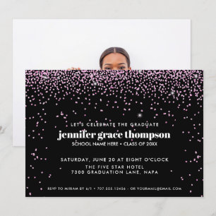 Confetti Pink and BLACK Photo Graduation Party Invitation