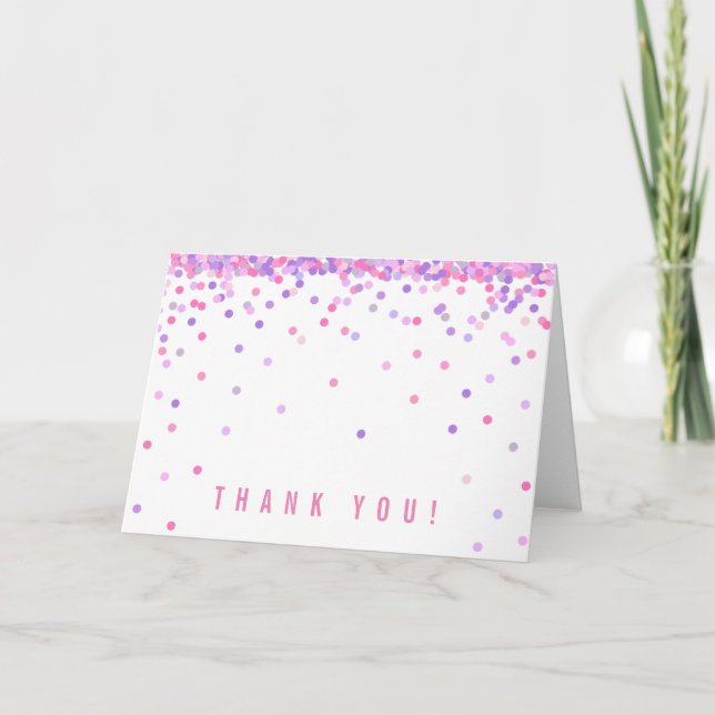 Confetti  Pink Purple Thank You  | Cute & Simple Card (Front)