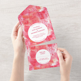 Confetti Pink Watercolor Abstract Modern Wedding All In One Invitation