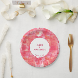 Confetti Pink Watercolor Abstract Modern Wedding Paper Plate