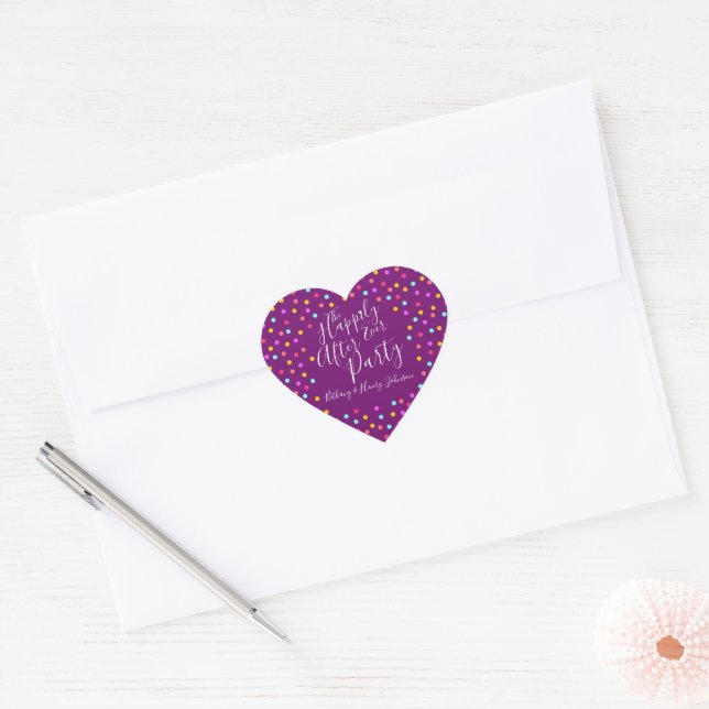 Confetti purple happily ever after wedding party heart sticker (Envelope)