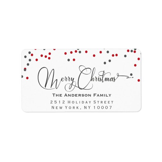 Confetti red & grey Merry Christmas address label