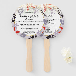 Confetti Red Lavender Lilac Floral Wedding Program Hand Fan