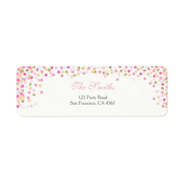Confetti Return Address Label Pink Gold Girl Baby (Front)