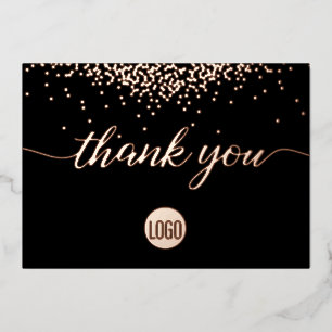 Confetti Rose Gold Black Business Thank you  Foil Holiday Card