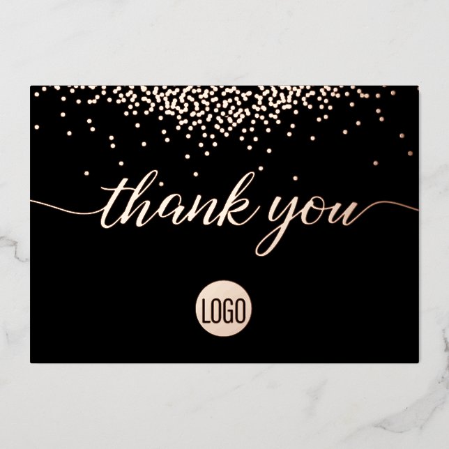 Confetti Rose Gold Black Business Thank you  Foil Holiday Card (Front)