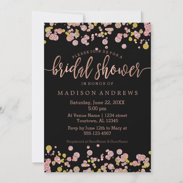 Confetti Rose Gold Bridal Shower Invitation (Front)