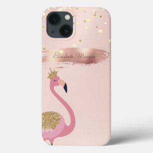 Confetti, Rose Gold Brush Stroke Pink Flamingos iPhone 13 Case