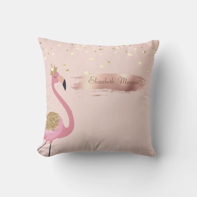  Confetti, Rose Gold Brush Stroke Pink Flamingos  Cushion (Front)