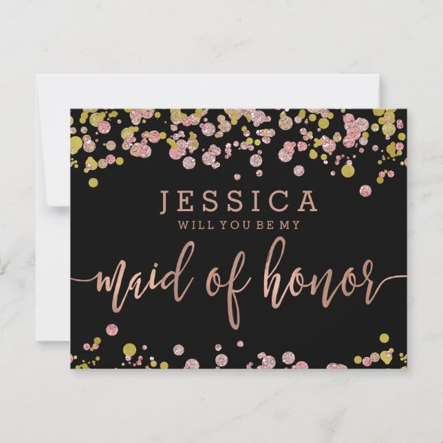 Confetti Rose Gold Will You Be My Maid of Honour Invitation (Front)