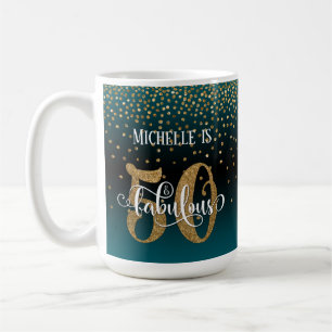 Confetti & Script 50 & Fabulous, Teal Black Ombre Coffee Mug