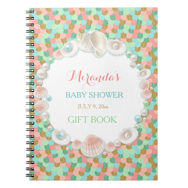Confetti Sea Shells Peach Mint Gold Coral Aqua Notebook (Front)