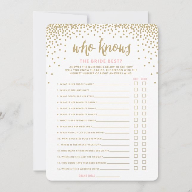 Confetti Shower | Who Knows the Bride Best Cards (Front)