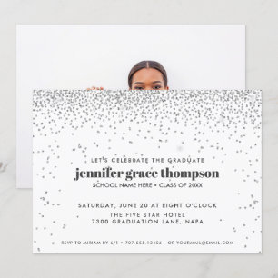 Confetti Silver and White Photo Graduation Party Invitation