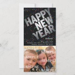 Confetti Silver Celebration New Years Photo Card