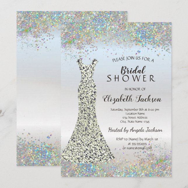 Confetti,Silver Glitter Dress Bridal Shower Invitation (Front/Back)
