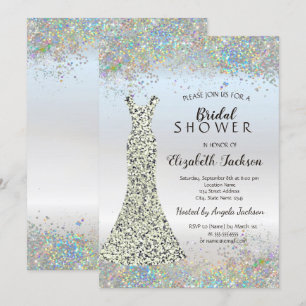 Confetti,Silver Glitter Dress Bridal Shower Invitation