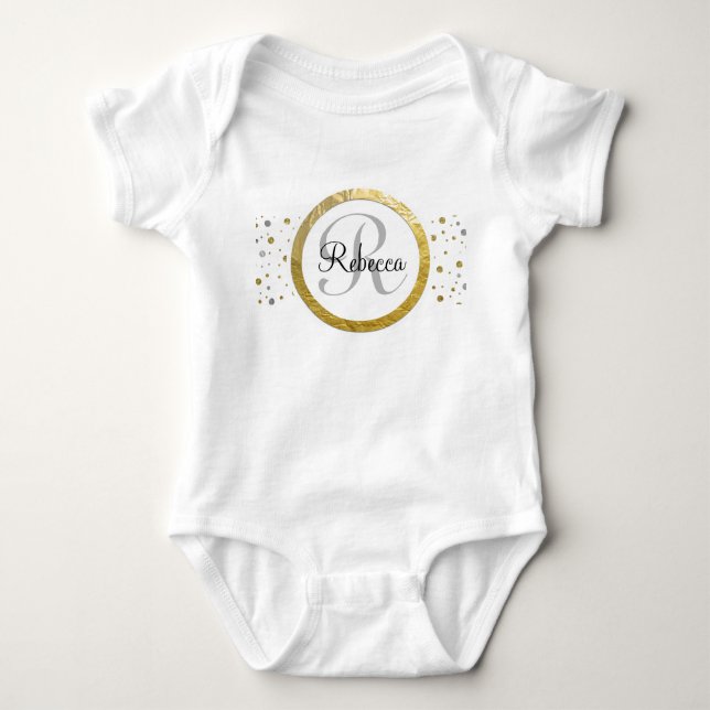 Confetti Silver/Gold Monogram Baby Bodysuit (Front)