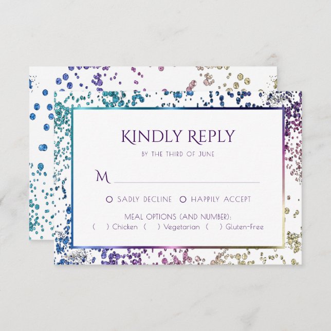 Confetti Sparkle | Colourful Diamond Dust Entree RSVP Card (Front/Back)