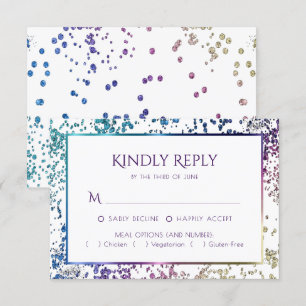 Confetti Sparkle   Colourful Diamond Dust Entree RSVP Card