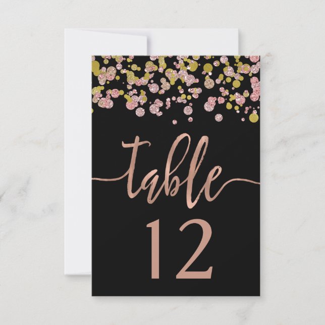 Confetti Sparkle Rose Gold Wedding Table Numbers (Front)