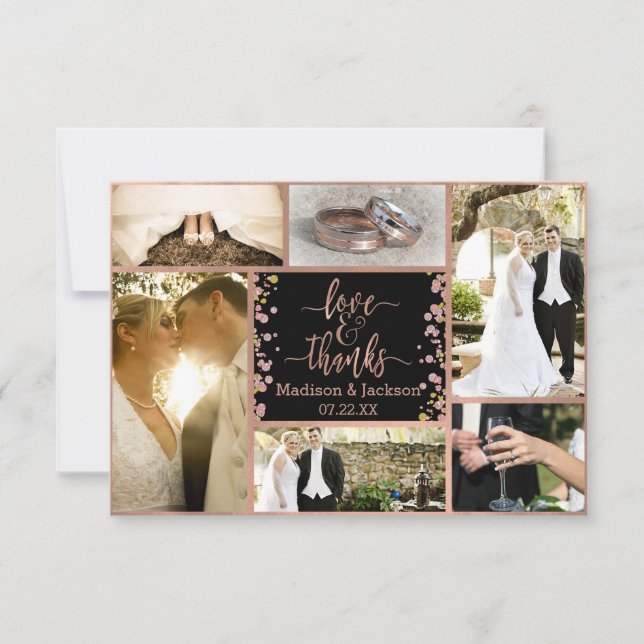 Confetti Sparkle Rose Gold Wedding Thank You Photo Card (Front)