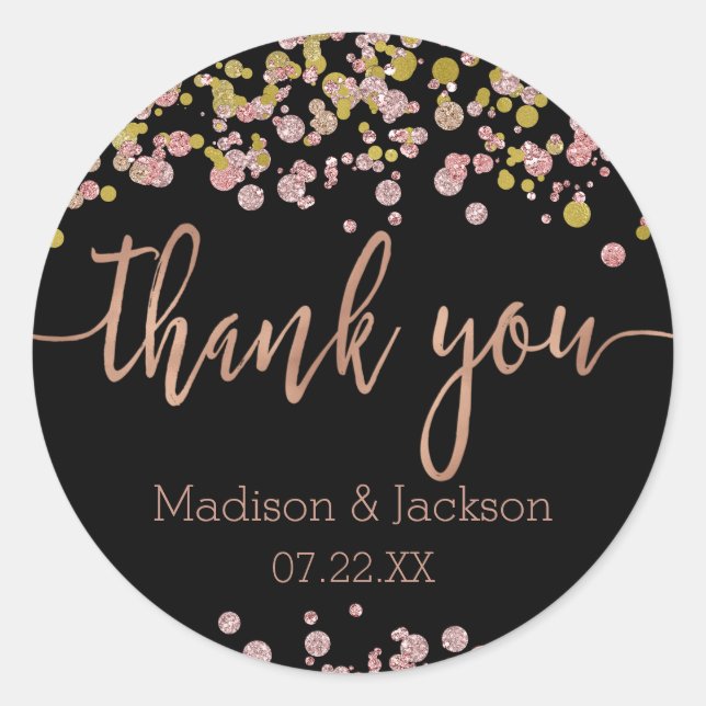 Confetti Sparkle Shine Rose Gold Wedding Favour Classic Round Sticker (Front)