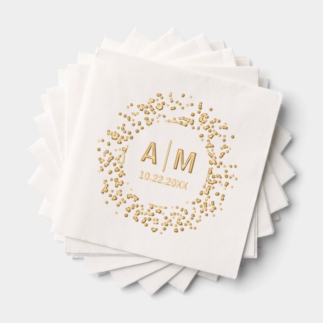 Confetti Splatter Fun Monogram & Date Wedding  Foil Napkins (Insitu (Stacked))