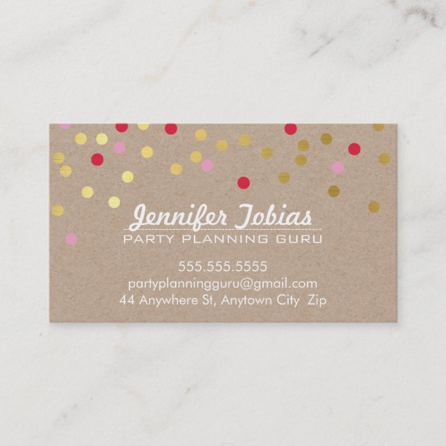 CONFETTI SPOT pattern modern gold red pink kraft Business Card (Front)