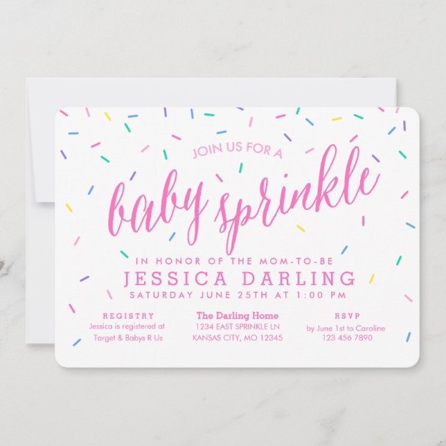 Confetti Sprinkles Baby Sprinkle Invitations pink (Front)