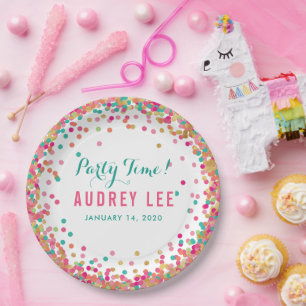 Confetti sprinkles birthday party decor for girls paper plate