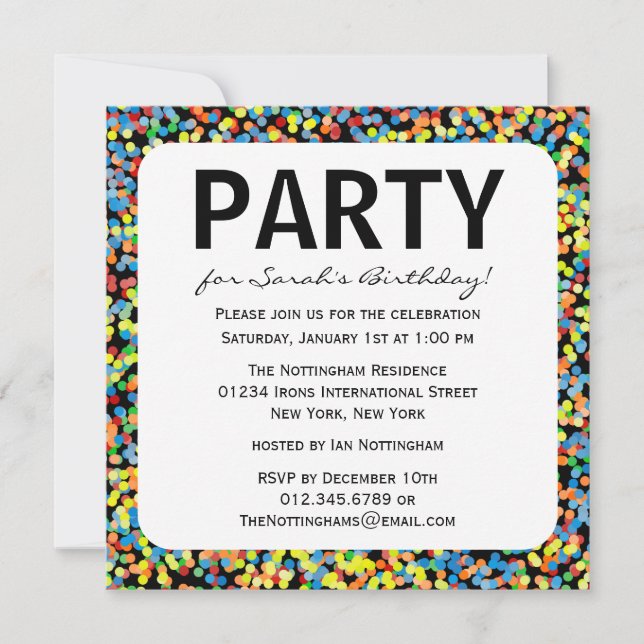 Confetti Sprinkles Birthday Party Invitation (Front)