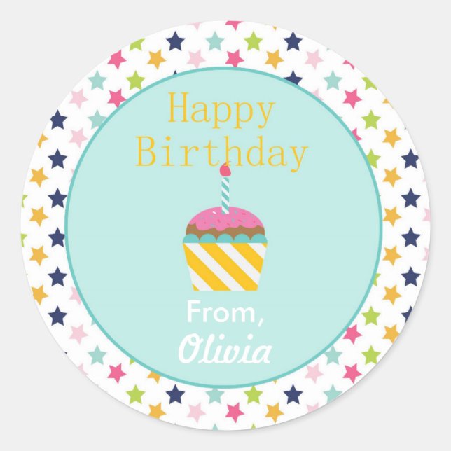 Confetti Stars Personalised Birthday Sticker (Front)