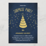 Confetti Surprise Birthday Party Invitation<br><div class="desc">This sparkly surprise birthday party invitation includes faux gold glitter confetti,  a gold birthday hat,  and a navy blue background. Easily customise the invite with your party details. Additional text can be added to the back of the card if needed.</div>