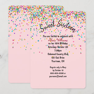 confetti Sweet 16 Birthday Party Invitation