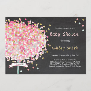 Confetti Tree Baby Shower Invitation Pink Gold