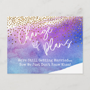 Confetti & Watercolor Postponed Wedding Change Postcard